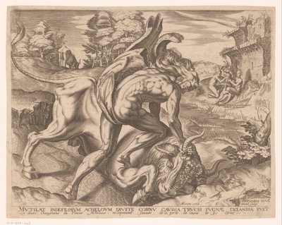 Herkules megszelídíti a krétai bikát Hercules munkái Frans Floris után (sorozat címe) alkotó: Charles David