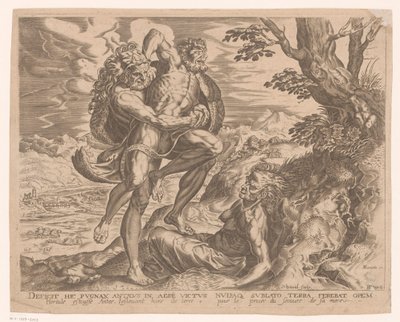 Herkules Antaeusszal birkózik Hercules munkái Frans Floris után (sorozat címe) alkotó: Charles David