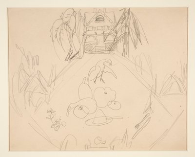 Cím nélkül [galambok, gyümölcsök, zöldségek, ház, írásos feljegyzések] alkotó: Charles Demuth