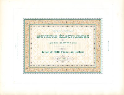"Elektromos motorok" részvénybizonyítvány (nyomtatás) alkotó: Charles Derriey