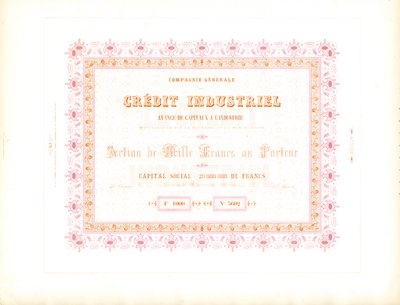 "Ipari Hitel" részvényigazolás (nyomtatás) alkotó: Charles Derriey