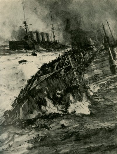 A HMS Aboukir elsüllyedése, első világháború, 1914. szeptember 22., 1920. alkotó: Charles Dixon