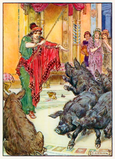 "Távozz a Sty-edhez!" Kiáltott a varázslónő (színes litográfia) alkotó: Charles Edmund (after) Brock