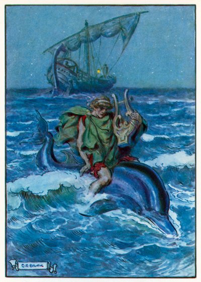 Felfedezte, hogy egy nagy, fekete halon ül (színes litográfia). alkotó: Charles Edmund (after) Brock