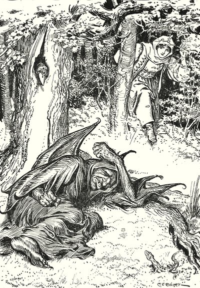 "A lány arrafelé jövet meglátta a lányt, amint mélyen alszik" (litográfia) alkotó: Charles Edmund (after) Brock