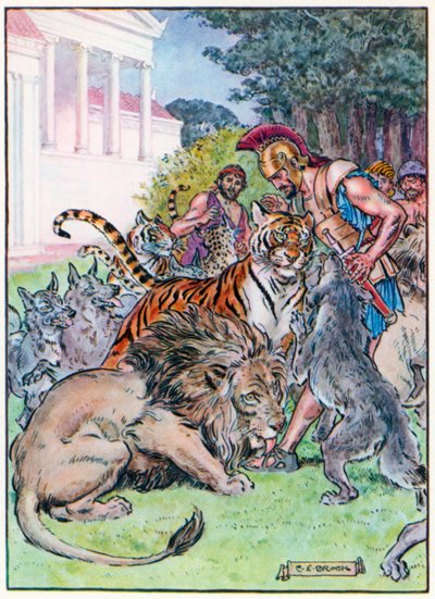 Meglepetésükre és örömükre azonban ezek a vadállatok csak ugrándoztak körülöttük (színes litográfia). alkotó: Charles Edmund (after) Brock