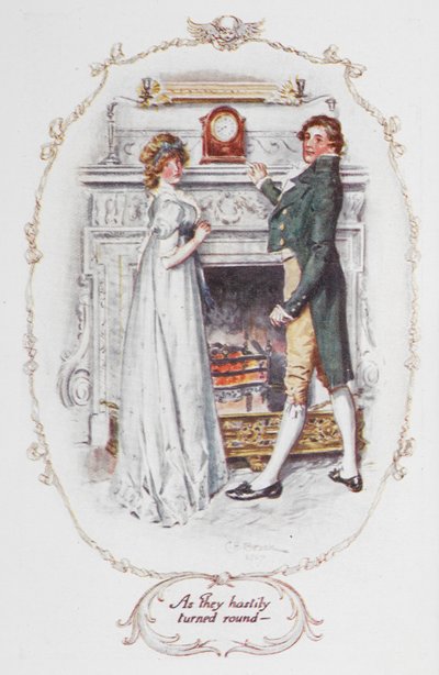 Ahogy sietve megfordultak – Jane Austen Büszkeség és balítélet című illusztrációja (színes litó) alkotó: Charles Edmund Brock
