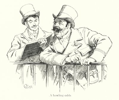 Bukméker, aki esélyeket latolgat egy versenypályán (metszet) alkotó: Charles Edmund Brock