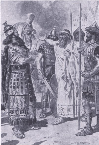 Kroiszosz a halál árnyékában áll, a My Magazine-ból, pub. 1922 (litho) alkotó: Charles Edmund Brock
