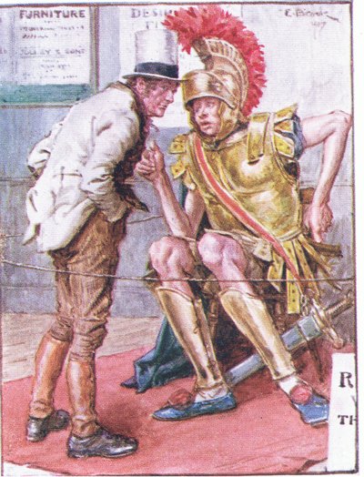 Marigold doktor, ki az a furcsa fiatalember, aki a kocsitokon lóg?, illusztráció Dr. Marigold receptjéből, 1910 alkotó: Charles Edmund Brock