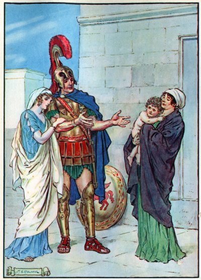 Hector és Andromache, a "Gyermekóra: Történetek a klasszikusokból" című művéből, a Waverley Book Company kiadása alkotó: Charles Edmund Brock