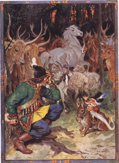 Hé! Jó ember, tudom, mi aggaszt, jelenet a Sur the Eagle című filmből Moses Gaster (1856-1939) gyermektörténetei a román legendákból című filmből, 1921 alkotó: Charles Edmund Brock