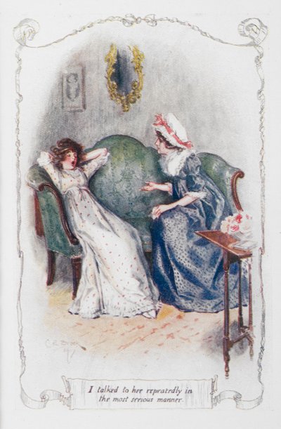 Többször is a legkomolyabb módon beszélgettem vele, Jane Austen "Büszkeség és balítélet" című illusztrációja (színes litó) alkotó: Charles Edmund Brock