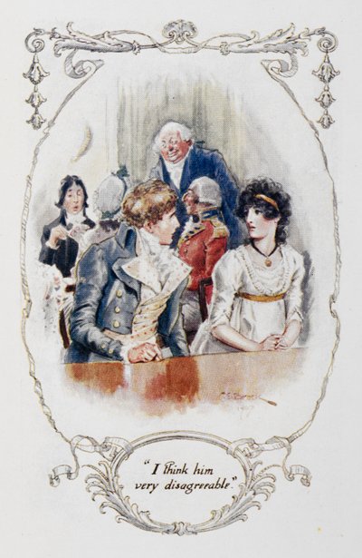 "Szerintem nagyon kellemetlen", illusztráció Jane Austen "Büszkeség és balítélet" című művéből (színes litó) alkotó: Charles Edmund Brock