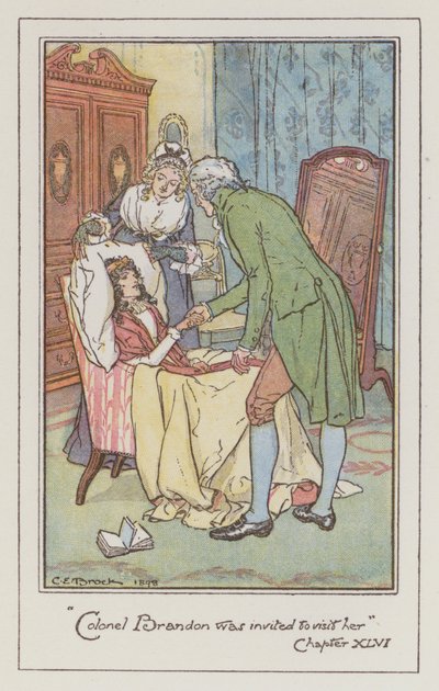 Illusztráció: Jane Austen az érzékhez és érzékhez (színes litó) alkotó: Charles Edmund Brock