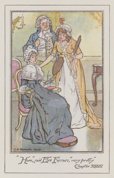 Illusztráció: Jane Austen az érzékhez és érzékhez (színes litó) alkotó: Charles Edmund Brock