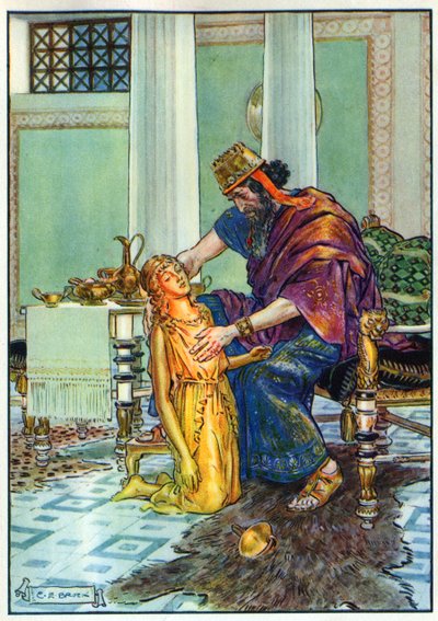 Midas király és lánya, a "Gyermekóra: Történetek a klasszikusokból" című filmből, a Waverley Book Company kiadásában alkotó: Charles Edmund Brock
