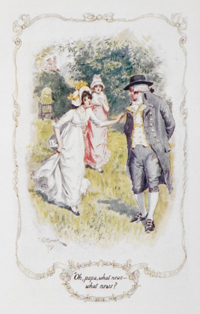 "Ó, papa, milyen hír - milyen hír?", Jane Austen Büszkeség és balítélet című művének illusztrációja alkotó: Charles Edmund Brock