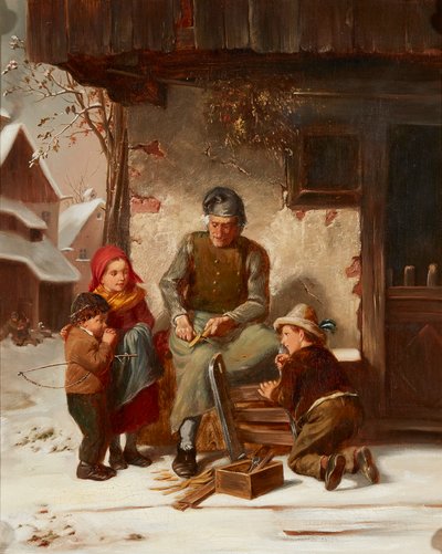 A Sledge javítása (olaj, vászon) alkotó: Charles Edouard (attr.to) Frere