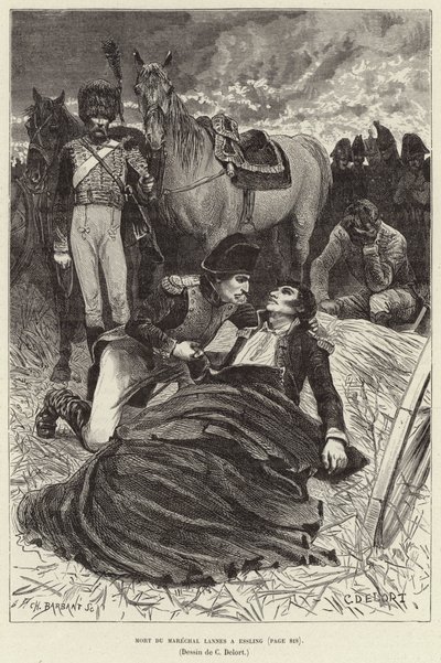 Mort du Marechal Lannes és Essling; Napóleon és a haldokló Lannes marsall az aspern-esslingi csatában, Ausztriában alkotó: Charles Edouard Delort