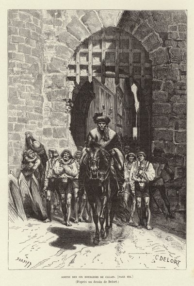 Kijárat a hat Bourgeois de Calais-ból. A hat calais-i polgár elhagyja a várost alkotó: Charles Edouard Delort