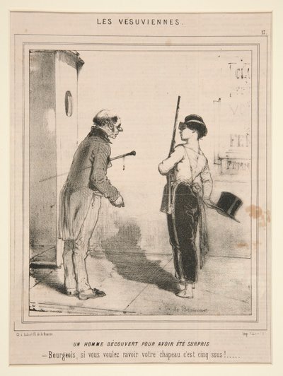Egy férfiról kiderült, hogy ő volt meglepett (A Man Discovered for Having Been Surprised), a Les Vesuviennes című sorozatból, amely a Le Charivariban jelent meg alkotó: Charles Edouard de Beaumont