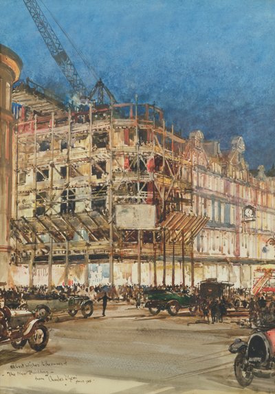 Bourne és Hollingsworth új épületének építése, Oxford Street, London alkotó: Charles Edward Dixon