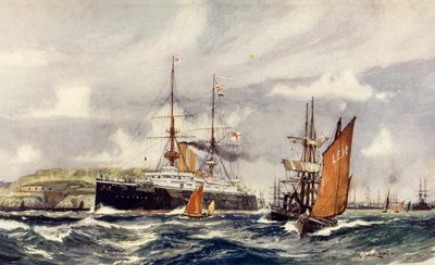 HMS Formidable a Plymouth Soundban alkotó: Charles Edward Dixon