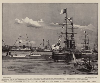 Az angol-portugál antant, Portugália királyának és királynőjének látogatása a H M S Majesticben Lisszabon mellett alkotó: Charles Edward Dixon