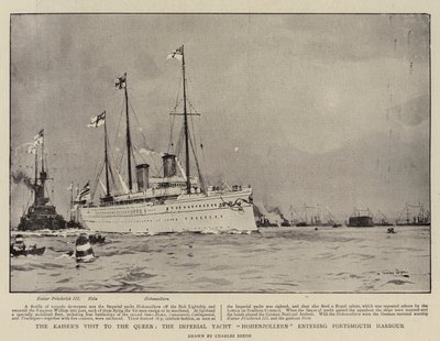 A császár látogatása a királynőnél, a Hohenzollern császári jacht befut a portsmouthi kikötőbe alkotó: Charles Edward Dixon