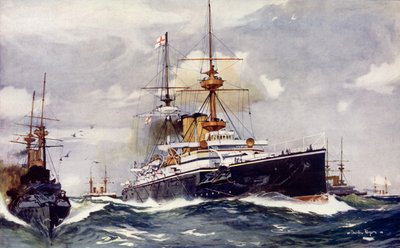 A Majestic. A Csatorna hajóraj zászlóshajója, 1901 alkotó: Charles Edward Dixon
