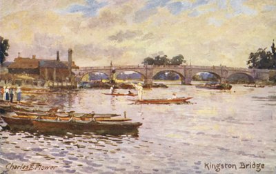 Temze folyó: Kingston Bridge (színes litográfia) alkotó: Charles Edwin Flower