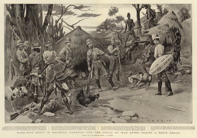Nehezen megszerzett zsákmány Rodéziában, a hadizsákmány elhordása egy Kopje Kraal elfoglalása után alkotó: Charles Edwin Fripp