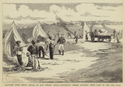 Vázlatok Dél-Afrikából, hottentot csapatok táboroznak a Peri Bushban alkotó: Charles Edwin Fripp