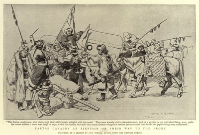 Tatár lovasság Tientsinnél a front felé alkotó: Charles Edwin Fripp