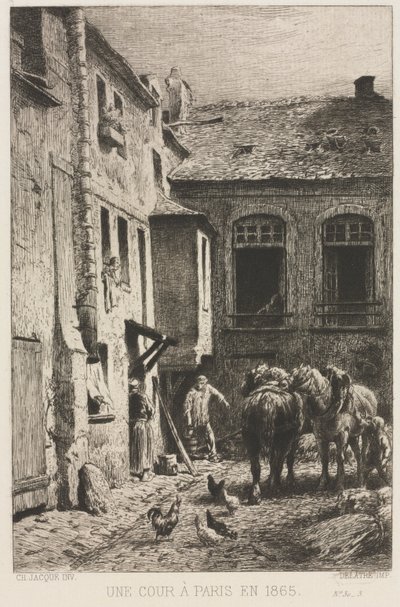 Egy udvar Párizsban alkotó: Charles Emile Jacque