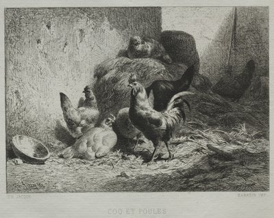 Kakas és tyúkok alkotó: Charles Emile Jacque