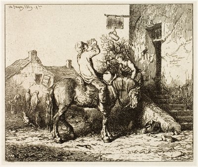 Bejárat egy fogadóba, paraszti italozással alkotó: Charles Emile Jacque