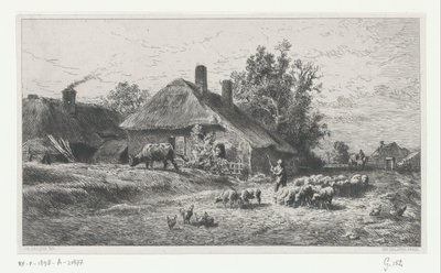 Pásztor nyájjal egy tanyai út mentén alkotó: Charles Emile Jacque