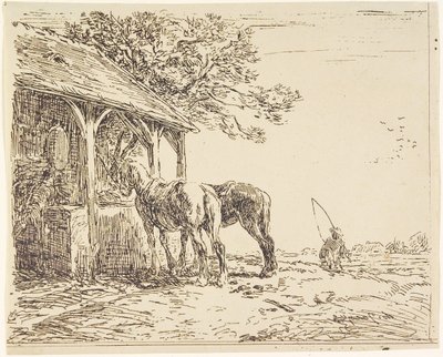 Lovak istállóban, 19. század (verre klisé vagy heliográf) alkotó: Charles Emile Jacque