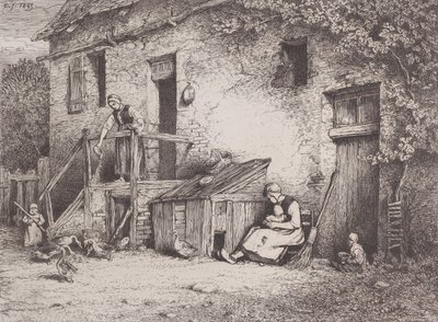 A ház előtt, 1845. alkotó: Charles Emile Jacque