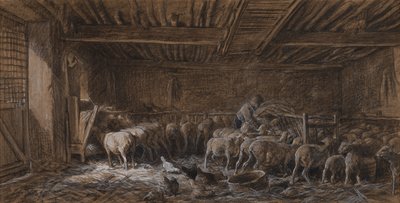 Egy pajta belseje (La Bergerie) alkotó: Charles Emile Jacque