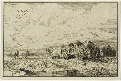 Táj ökör vontatott kocsival alkotó: Charles Emile Jacque