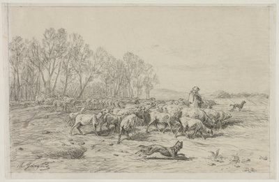 Táj birkanyájjal, 1800-as évek. alkotó: Charles Emile Jacque