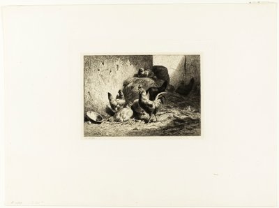 Kakas és tyúkok alkotó: Charles Emile Jacque