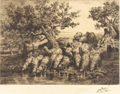Birkák az itatóhelyen alkotó: Charles Emile Jacque