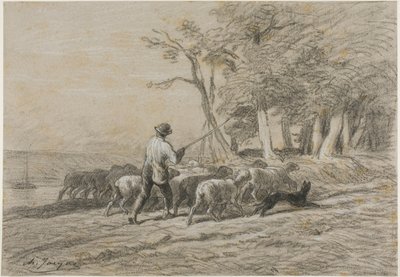 Pásztor és nyája alkotó: Charles Emile Jacque