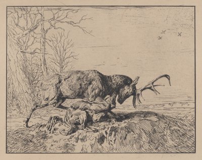 Szarvasharc a farkassal, Antoine Louis Barye nyomán, 1846. alkotó: Charles Emile Jacque