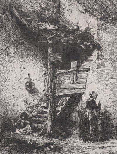 Lépcsők és nőcsordulás, 1845. alkotó: Charles Emile Jacque