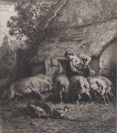 Disznót etető nő, 1850. alkotó: Charles Emile Jacque